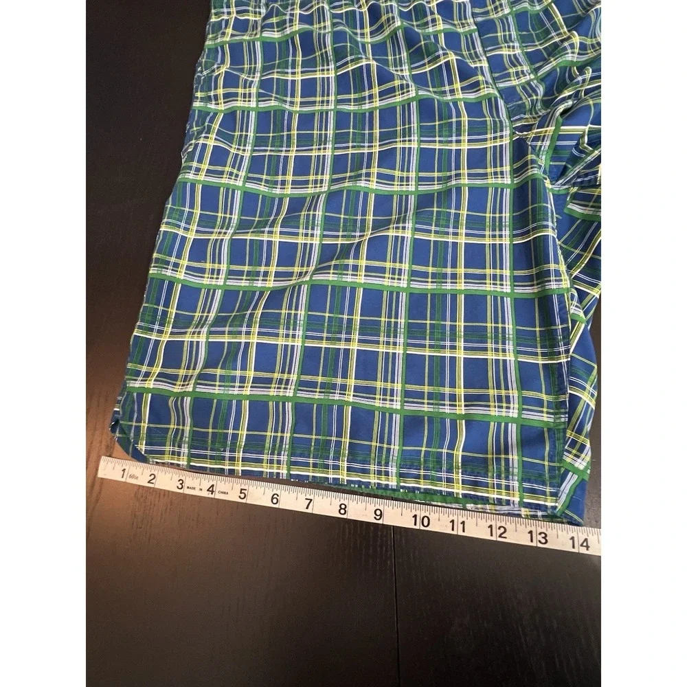 Nike Swoosh‎ Board Shorts Swim Trunks Mens Size XXL Plaid Blue Green Drawstring